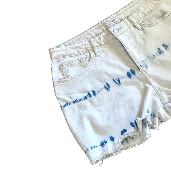 AVA & VIV Tie Dye Cutoff Denim Shorts High Waist Fringe Shorts Women’s Size 14 - Picture 11 of 11